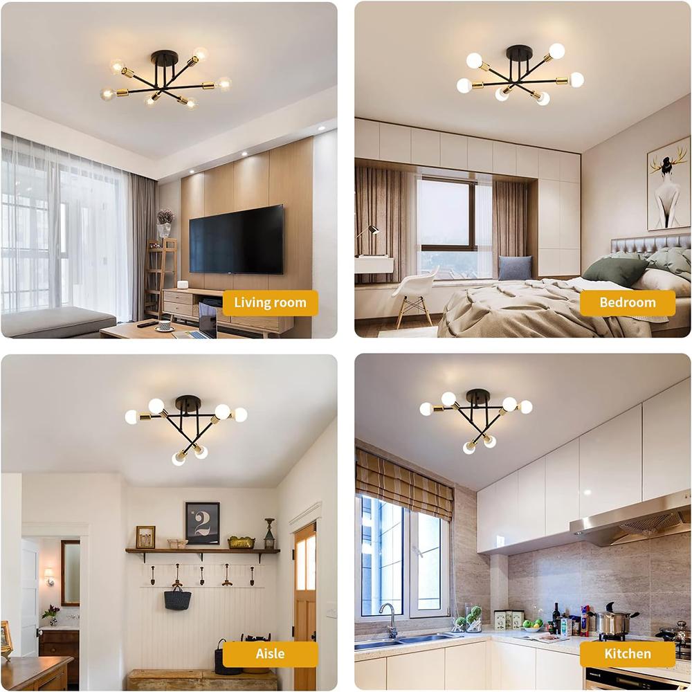 Moderne 6-flammige Sputnik Deckenleuchte, Verstellbare Deckenleuchten Wohnzimmer mit E27 Fassung, Leuchten für Schlafzimmer Wohnzimmer Küche