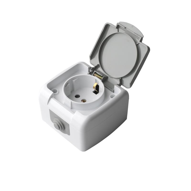2P+E IP54 Aufputz 1-fach Schuko-Steckdose Europäische Elektrische Wasserdichte China Steckdosen und Schalter