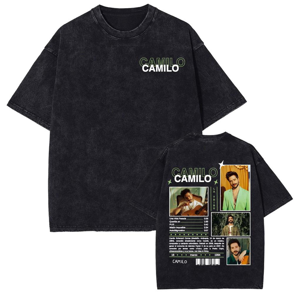

Singer Camilo La Tribu Album Tour Merch T Shirts Men Women Gothic Hip Hop Vintage Washed Tshirt Cotton Casual T Shirt S