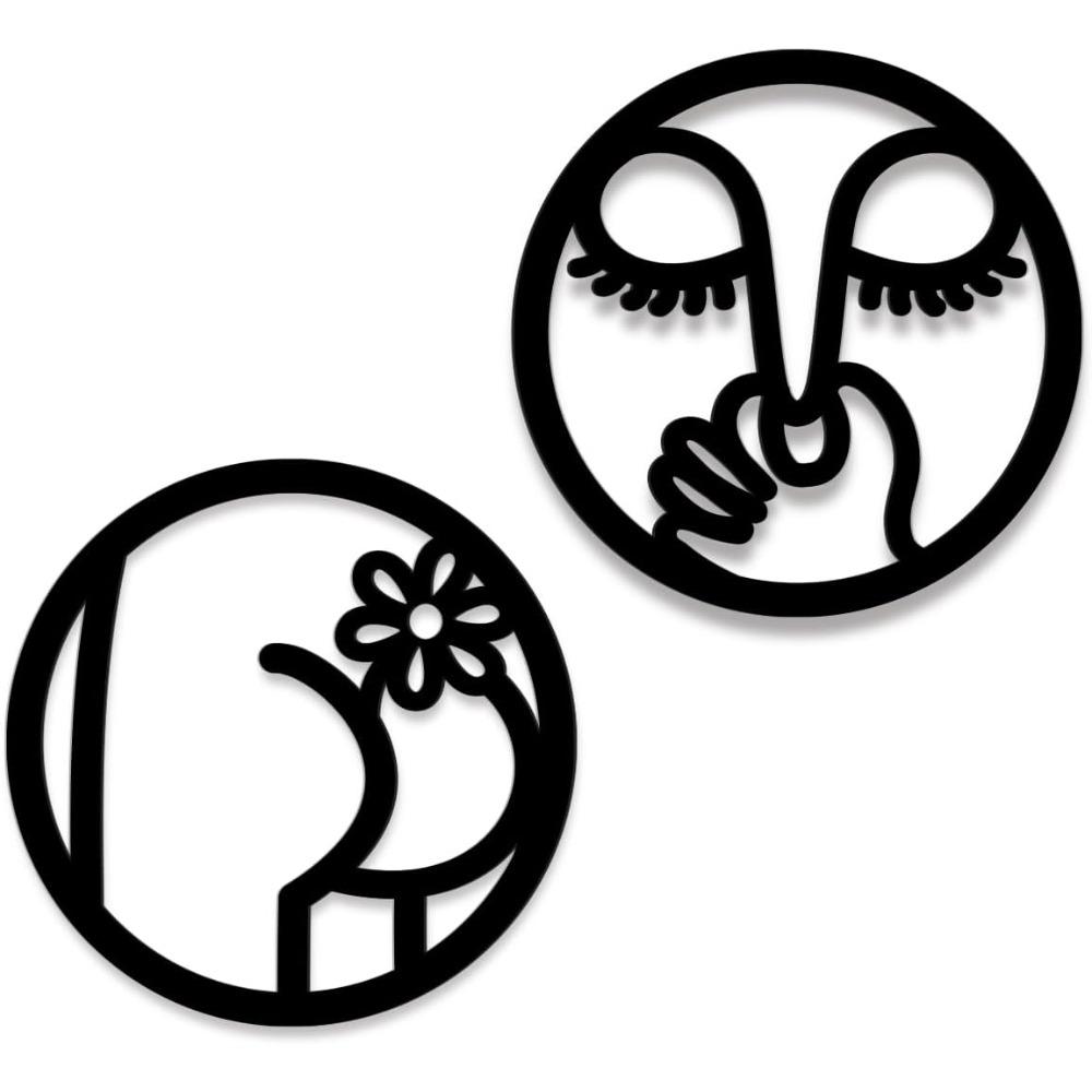 

2PCS Funny Bathroom Wall Art Black Wooden Sign Bad Smell Humorous Guest Toilet Modern Minimalist Round 10 Inch