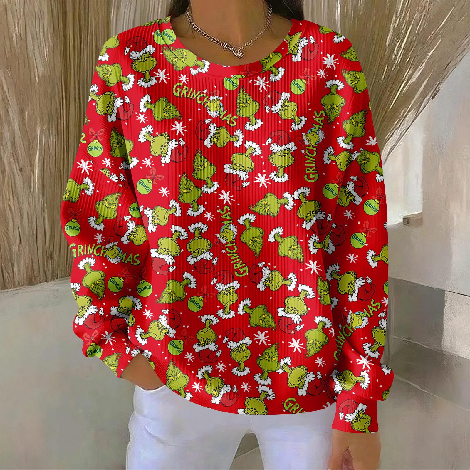 

Женский свободный удобный повседневный и модный свитшот с круглым вырезом и узором с длинными рукавами XL