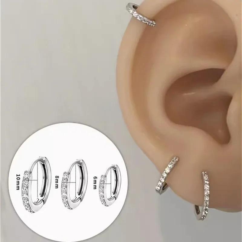 925 Sterling Silver Shiny Crystal Hoop Earrings For Women Fashion Luxury Minimalist Round Earrings Classic Jewelry Party Gifts