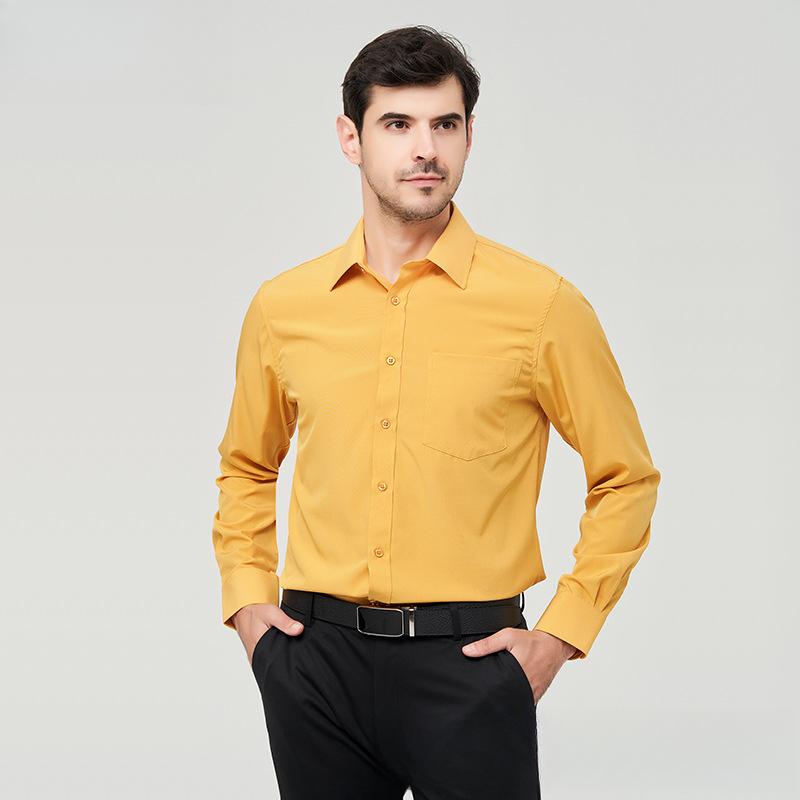 Camisa de Vestir Lisa de Manga Larga Resistente a las Arrugas para Hombre