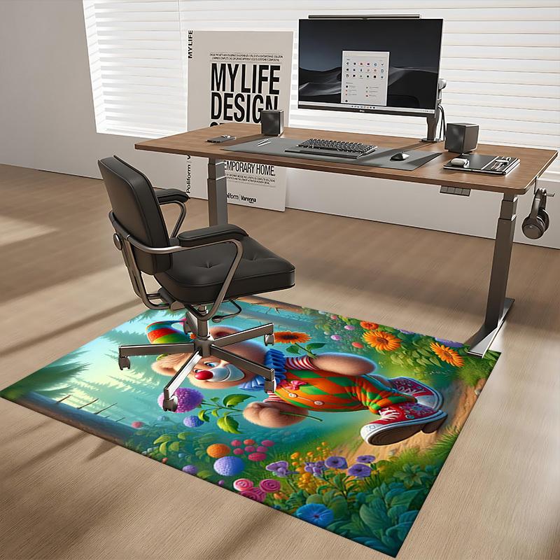 1pc Clown Bear Office Chair Mat - Anime Cartoon Design, Non-Slip Carpet for Home Decor, Suitable for All Seasons, Ideal as a Gift or for Gaming Rooms