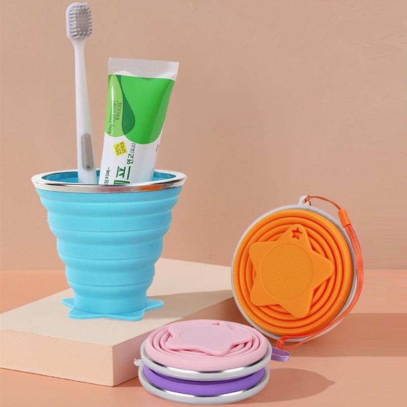 270ml Folding Cup Food Grade Water Cup Travel Silicone Retractable Coloured Portable Outdoor Coffee Handcup Travel Mouthwash Cup
