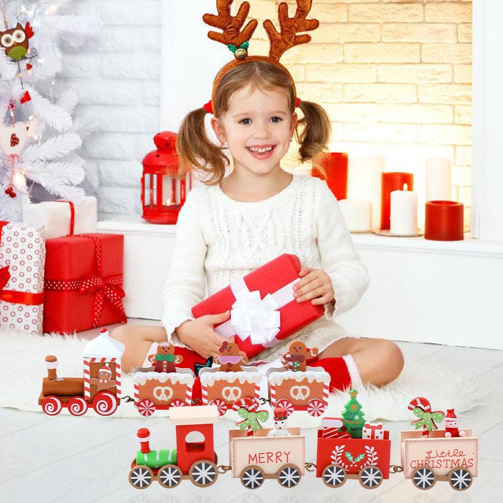 Christmas Wooden Train Merry Christmas Decoration for Home 2026 Navidad Xmas Tree Ornament Gingerbread Man Train New Year 2026