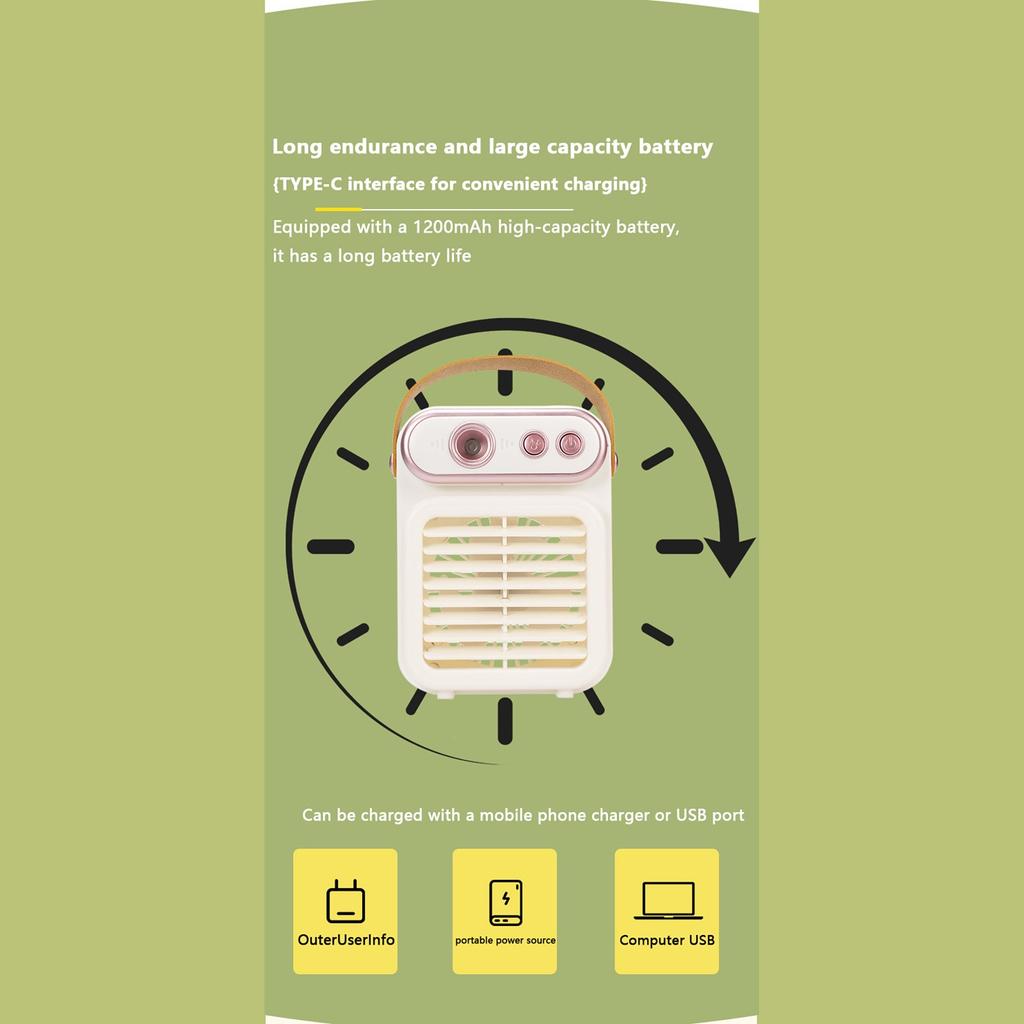 Retro Style Mist Fan – Portable USB Rechargeable Handheld Desktop Fan With Humidifier Function