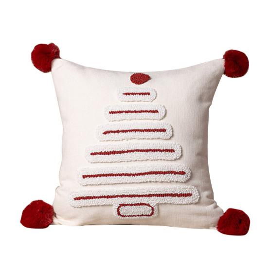 Christmas Tree Pattern Throw Pillowcase with Tassel Hair Ball Decoration Pillow Cover Farmhouse Style Cushion Cover