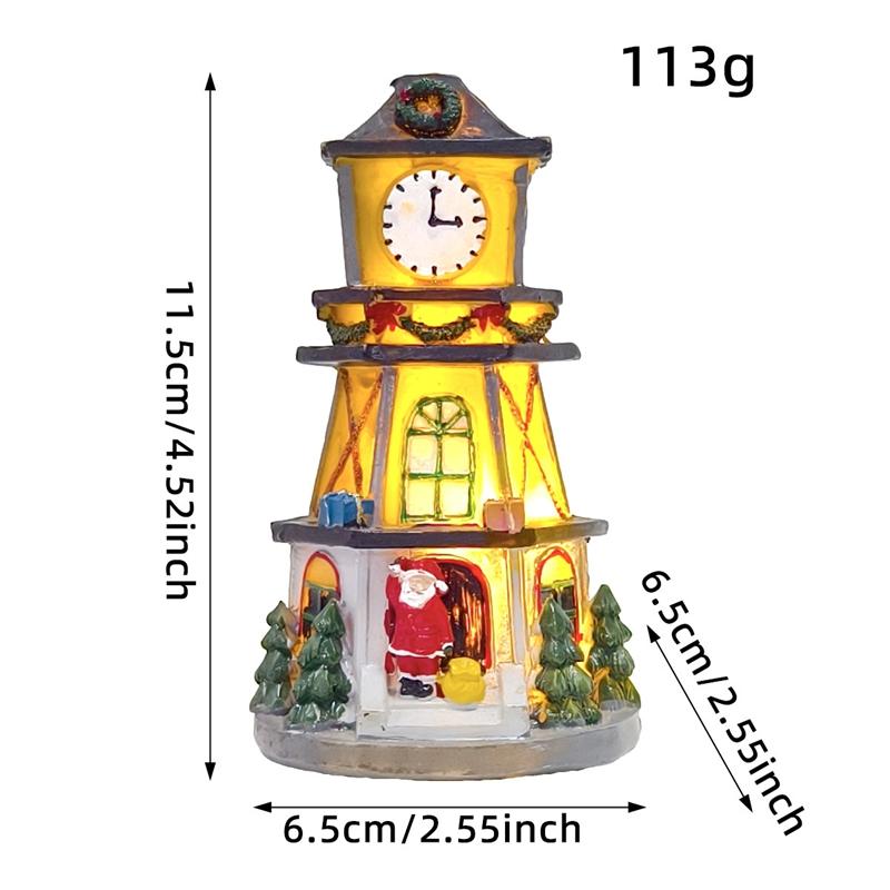 2025 Creative Luminous Resin Clock Tower Led Christmas Resin Small House Christmas Decorations Men Women Gifts Table Decoration