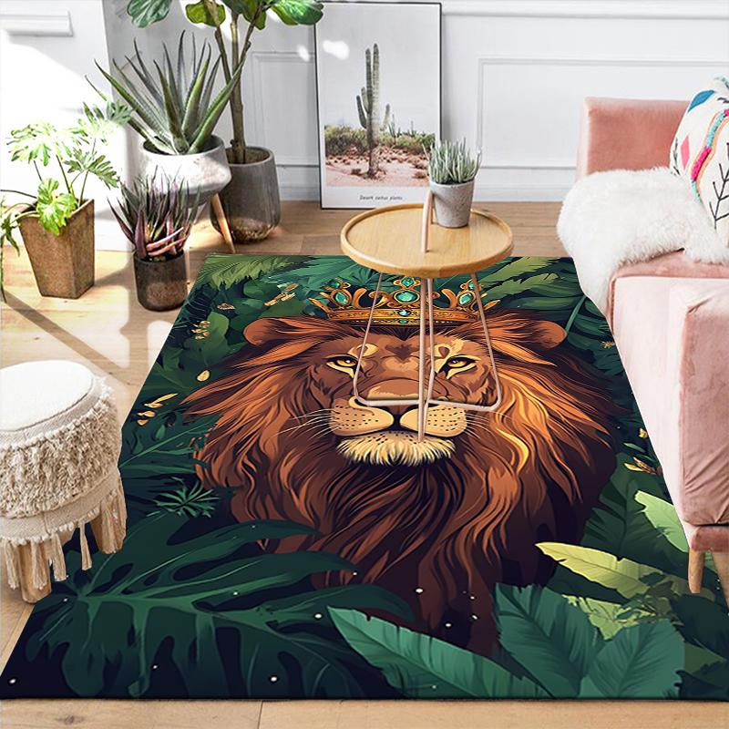 1Pc Royal Lion Jungle Rug, Office Carpet Indoor Outdoor Doormat, Non-Slip, Comfortable, Living, Christmas Halloween,  Xmas Gift G1266