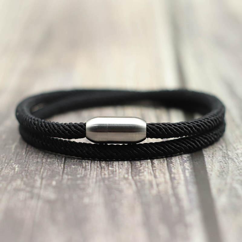 Minimalistyczna Bransoletka ze Sznurka Unisex Stal Nierdzewna Magnetyczne Zapięcie Dwupoziomowa Tkanina Bransoletka Akcesoria 4mm Sznurek Nylonowy Bransoletka Prezent
