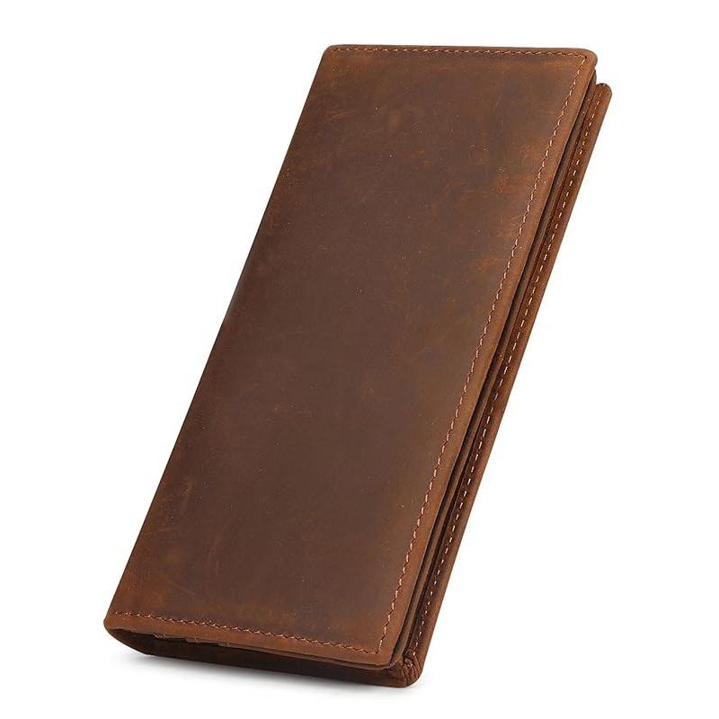 Crazy Horse Leather Men's Long Wallet, Two Fold Genuine Leather, Pure Top Layer Cowhide Wallet, Retro Wallet
