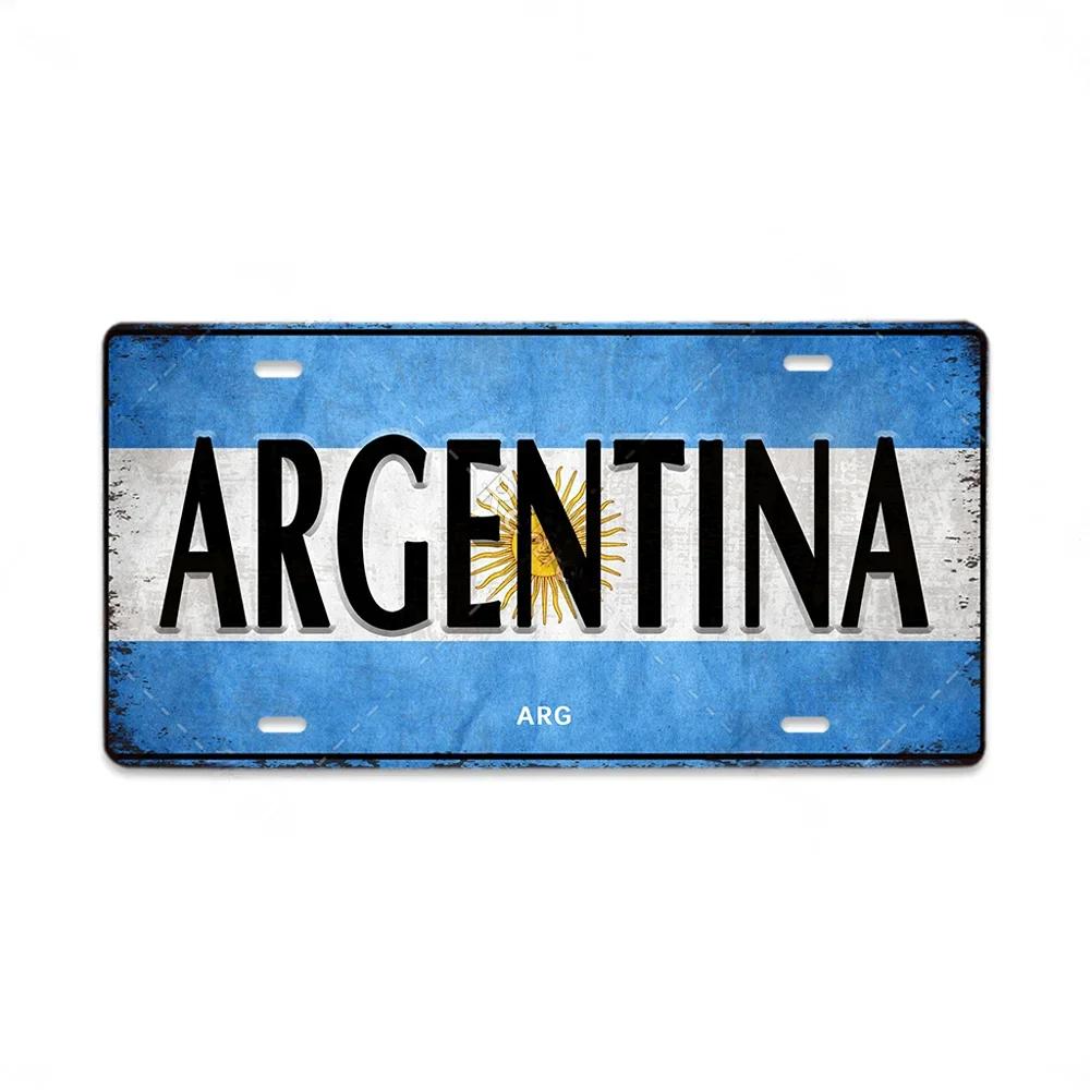 HD Metal Tin Sign World National Flags License Plate Style Vintage Retro Wall Art Decor for Home Bar Garage