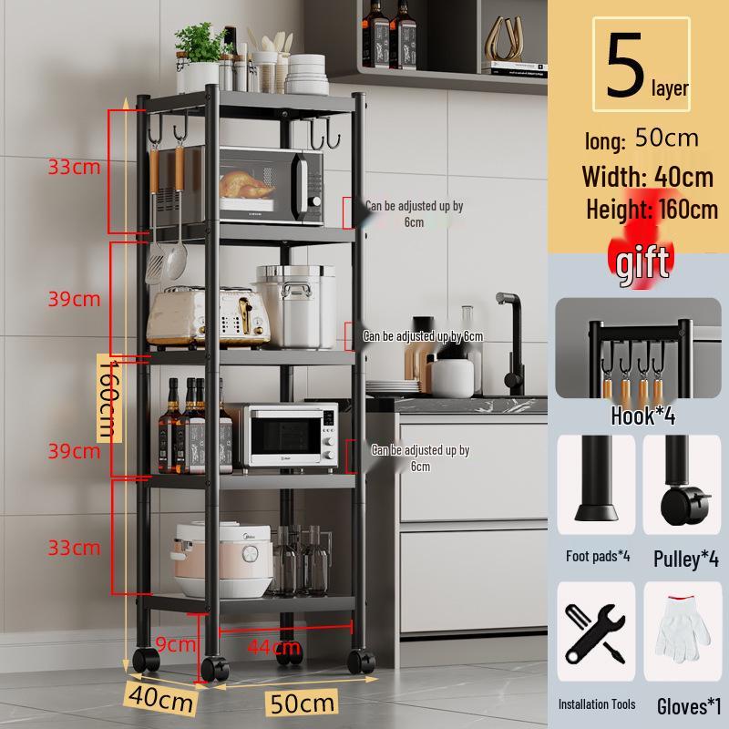 Multi-layer Floor-standing Kitchen Storage Rack for Pots and Microwave Oven