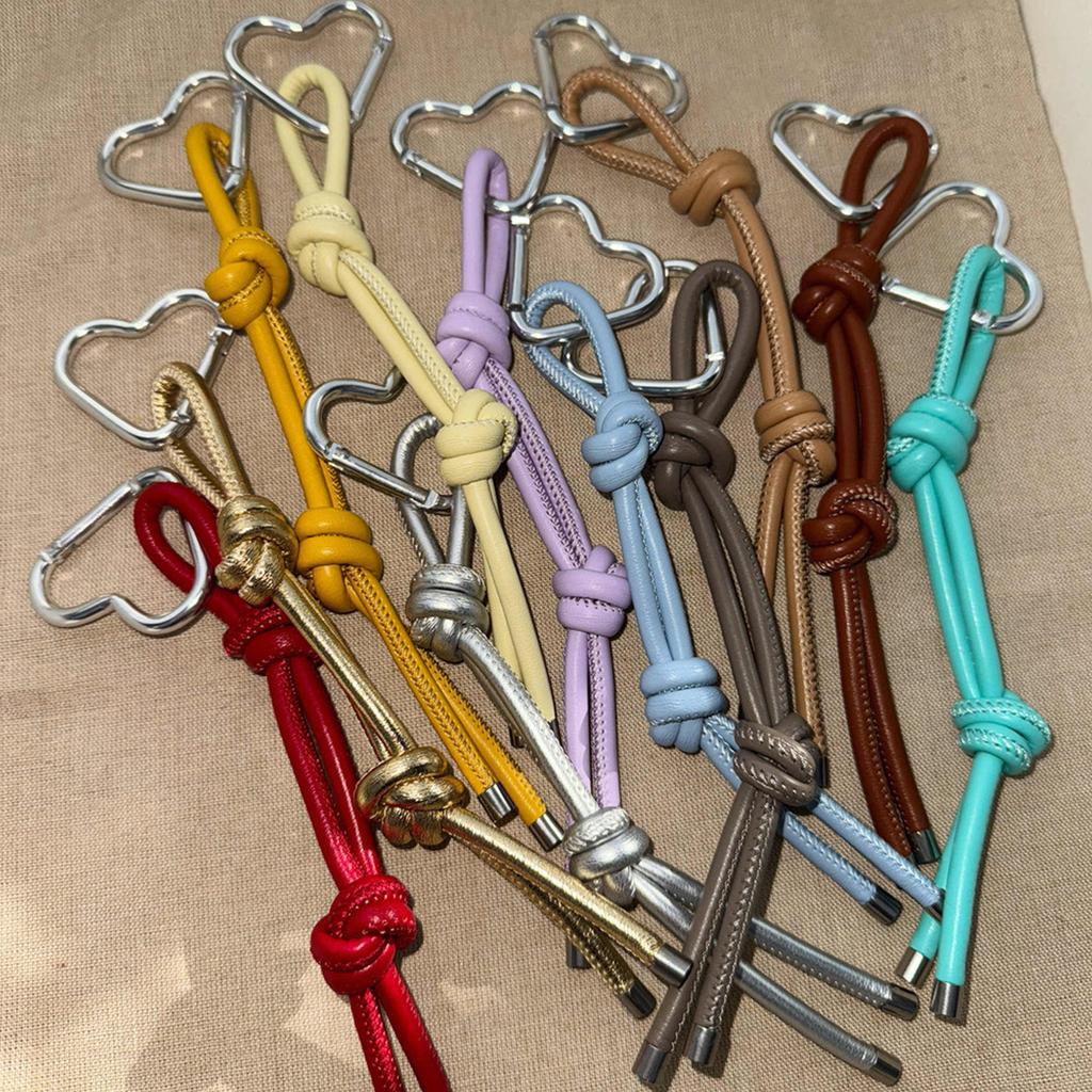 Romantic Heart Shaped Keychain Lightweight PU Leather Cord Alloy Charm Bag Decoration for Couples Friend Gift