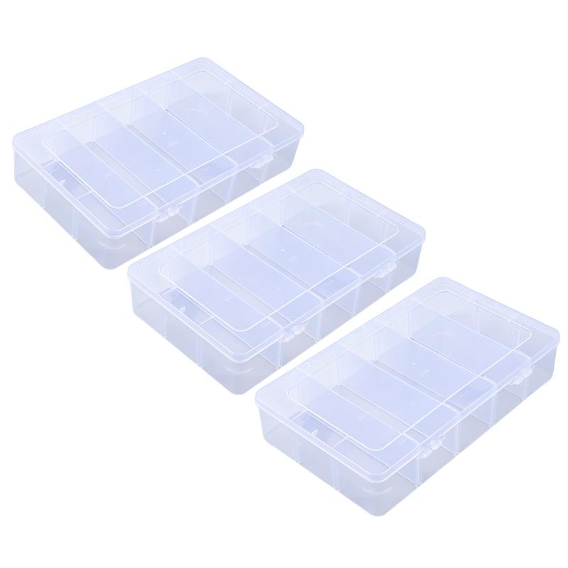 2PCS/3PCSClear Plastic Storage Box With Adjustable Grids And Transparent Design Perfect For Organizing Jewelry