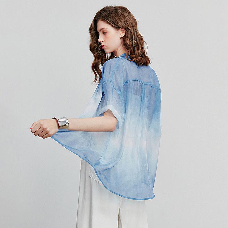 Chuyu Women's Loose Gradient Sheer Short Sleeve Shirt