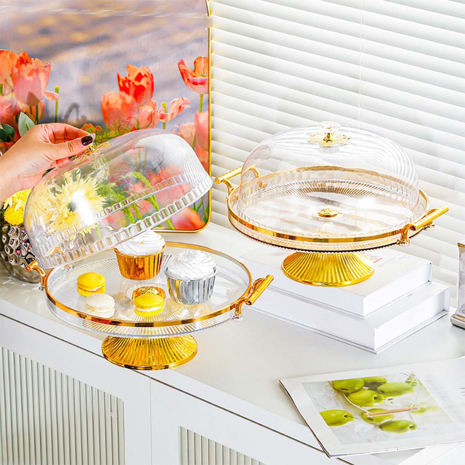 

Cake Stand with Lid Footed Cake Plate Platter for Cookies Cupcake Cheesecake