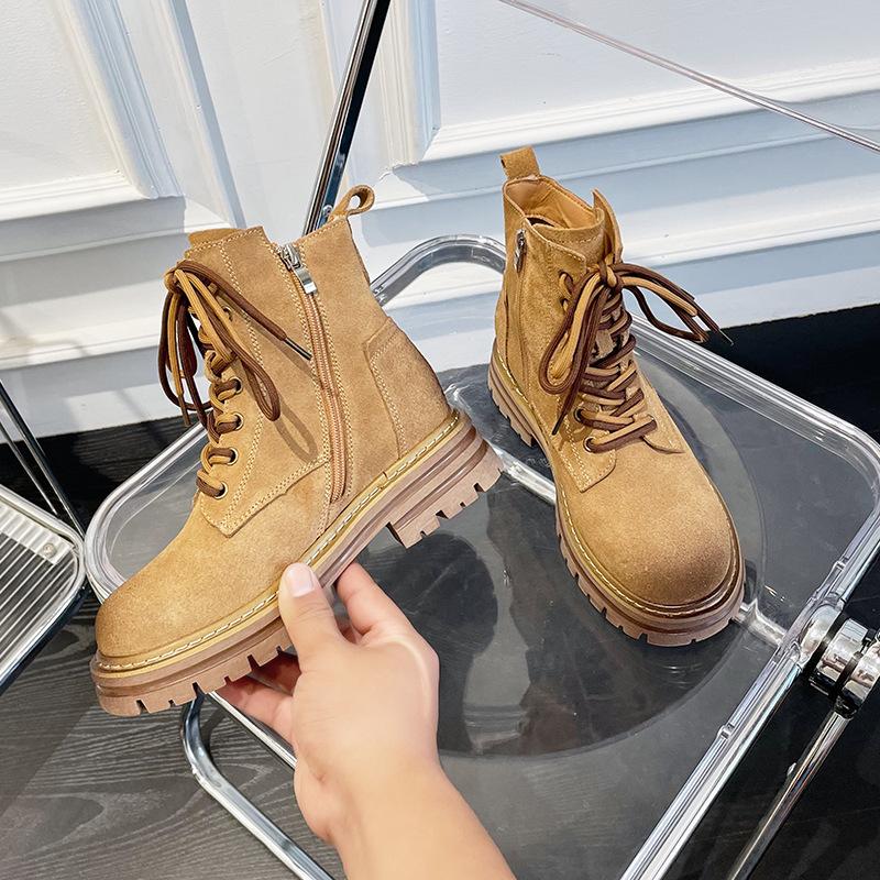 Leather Martin boots women's autumn and winter fashion casual retro tooling boots versatile cow suede short boots