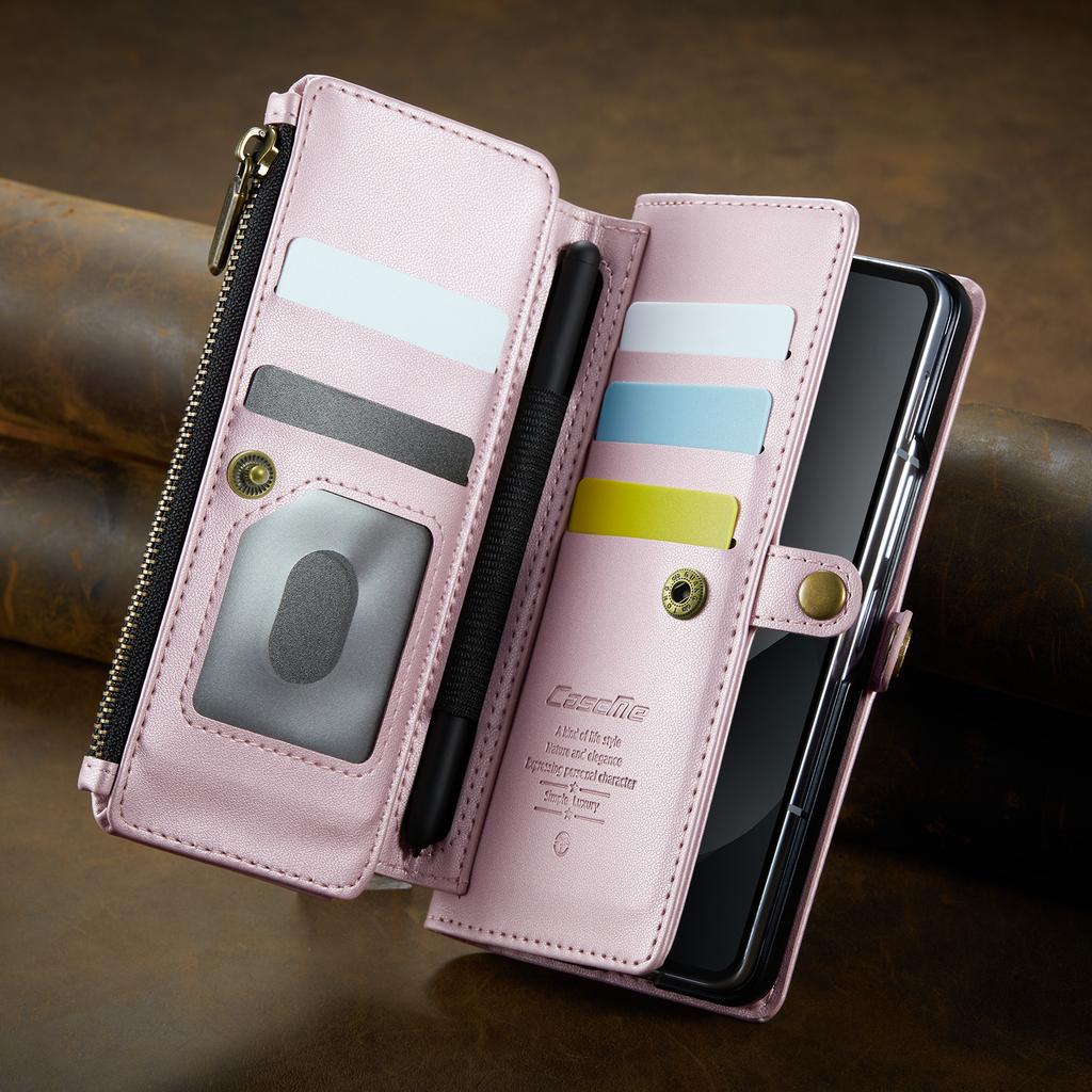 Crossbody Cards Solt Zipper Wallet Leather Case For Samsung Galaxy Z Fold 6 5 4 3 5G Purse Bag Pocket S-Pen Holder Lanyard Cover