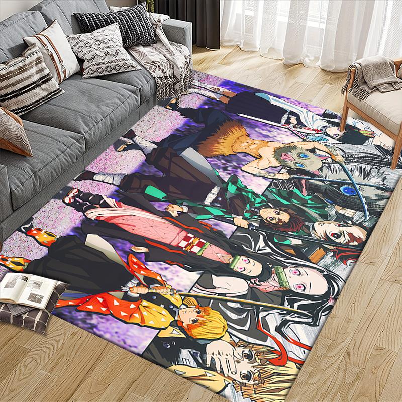 Demon Slayer Hero Squad Square Area Rug, Non-Slip Floor Mat for Bedroom, Perfect Gift for Demon Slayer Fans