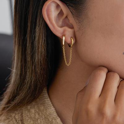 Light Luxury High-end 18K Gold, Zircon Double-ring Fringed Earrings Jewelry.