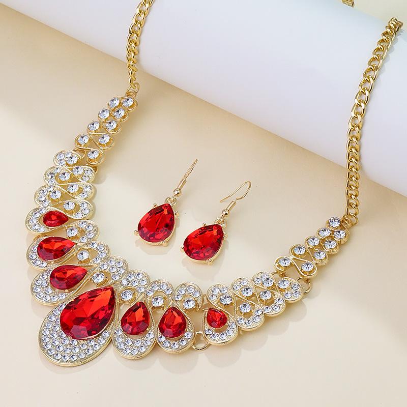 Water Drop Pendant Chocker Necklace Earrings Wedding Bridal Crystal Jewelry Sets