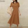 ZANZEA Women Casual Round Neck Solid Color Short Sleeve Dress