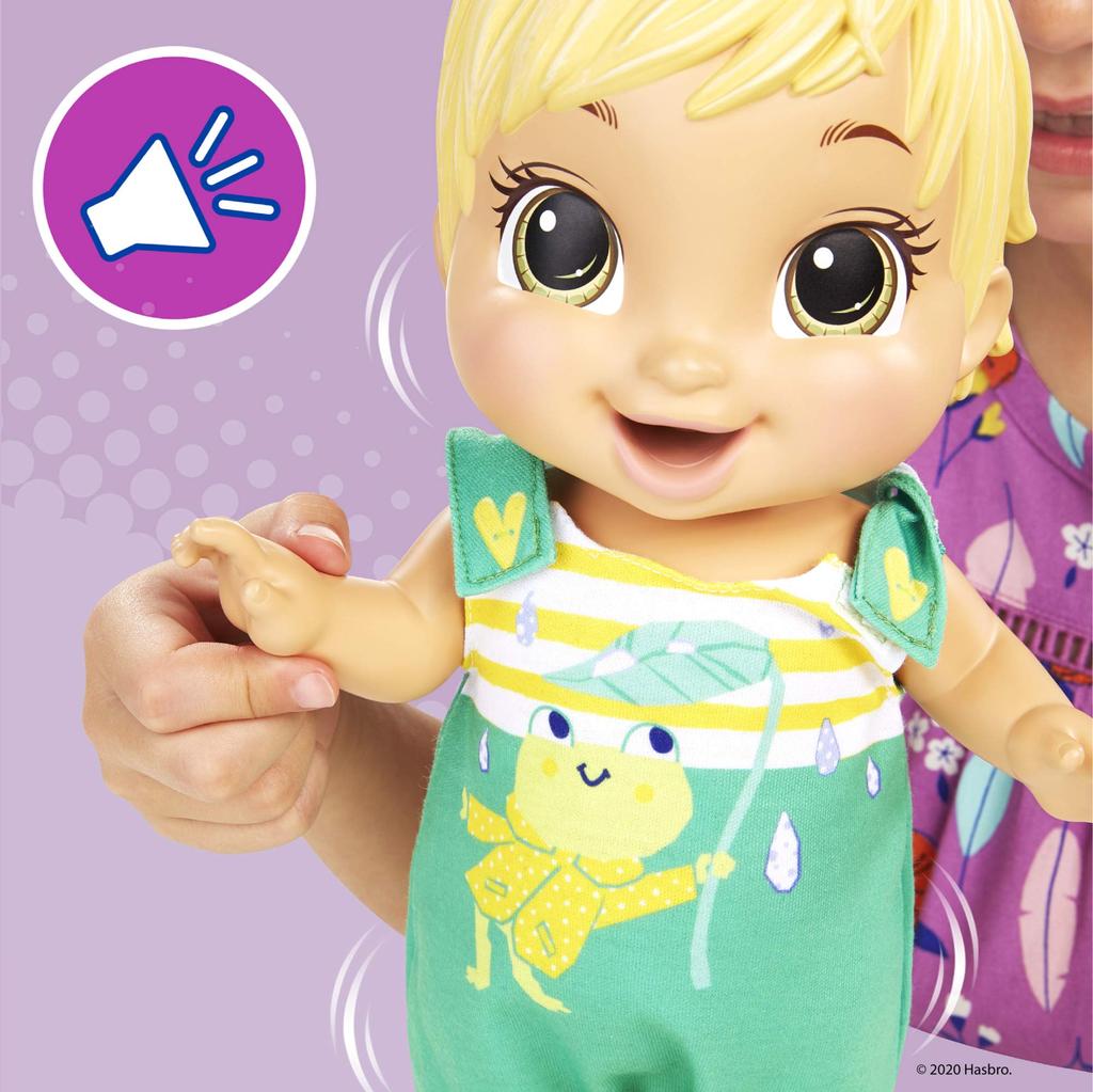 Hasbro Baby Alive Fun Shaking Baby Doll with Blonde Over 25 Sound Effects Including and Ages 3 and Authentic Hair, Frog-Print Outfit, Laughter,
