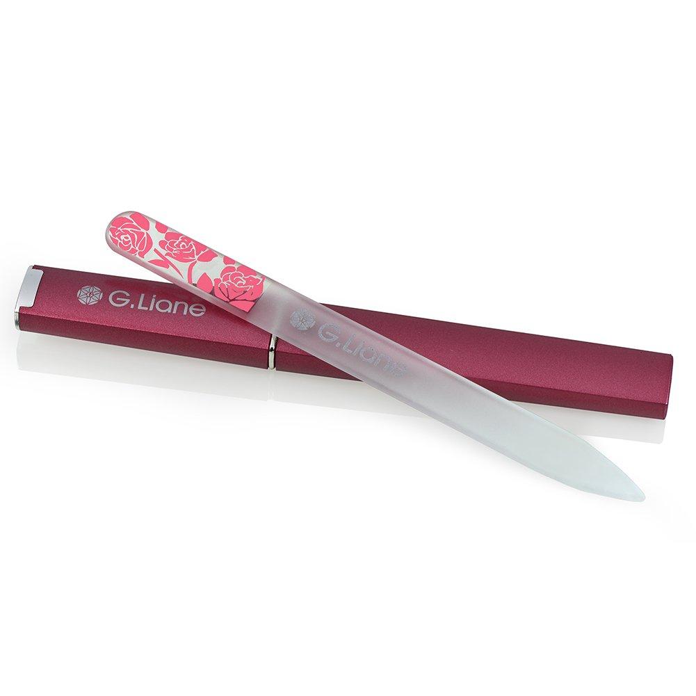 Glass Nail Professional Crystal Glass Nail File with Etched Glass Nail File for Manicure G.Liane File, Case, Double-Sided (Rose Pink)