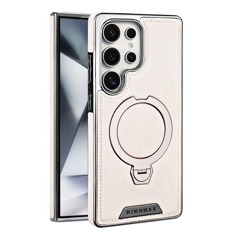 Magnetic Rotating Bracket Luxury Leather Phone Case For For Samsung Galaxy S23 S24 S25 Ultra Plus Wireless Charging Shockproof Cover
