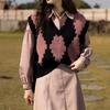 Fashion V-neck Argyle Printed Loose Women's Vest 2025 Spring and Autumn Sleeveless Elegant Knitted Pullover Sweater Tank Tops Female Clothing