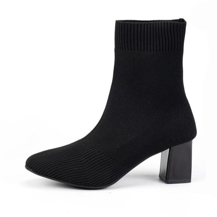 Elastic Socks Boots Women's Spring New Thick-heeled Knitted Thin Boots French Pointed High-heeled Short Boots