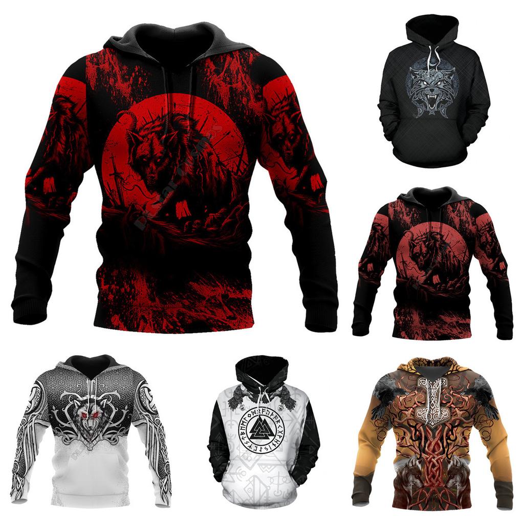 Men's Casual Tops Creative 3D Digital Tattoo Print Pullover Sweatshirt