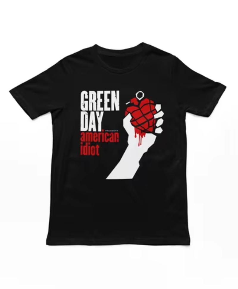 Green Day American Idiot Hysteria T-shirt Men's Rock Music Classic Band T-shirt Black Oversized T Shirt Streetwear Harajuku