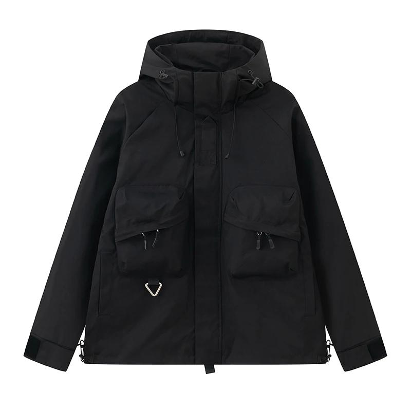 Spring Autumn Hooded Windbreaker Jacket Men Loose Casual Waterproof Workwear Coats Student Versatile Japanese Fashion Jackets