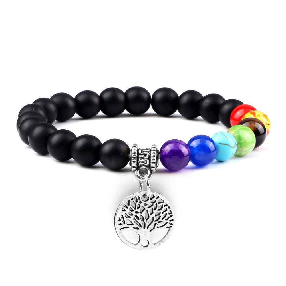 European & American Cross-Border E-commerce Creative 8mm Bead Bracelet with Volcanic Lava & Wooden Beads featuring an Alloy Tree of Life Pendant.