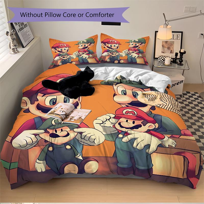 3pcs Heartwarming Adventure of Mario and Luigi Quilt Set - Soft and Comfortable Bedroom, Guest Room and Dorm Decor Bedding Set 1 Quilt Cover