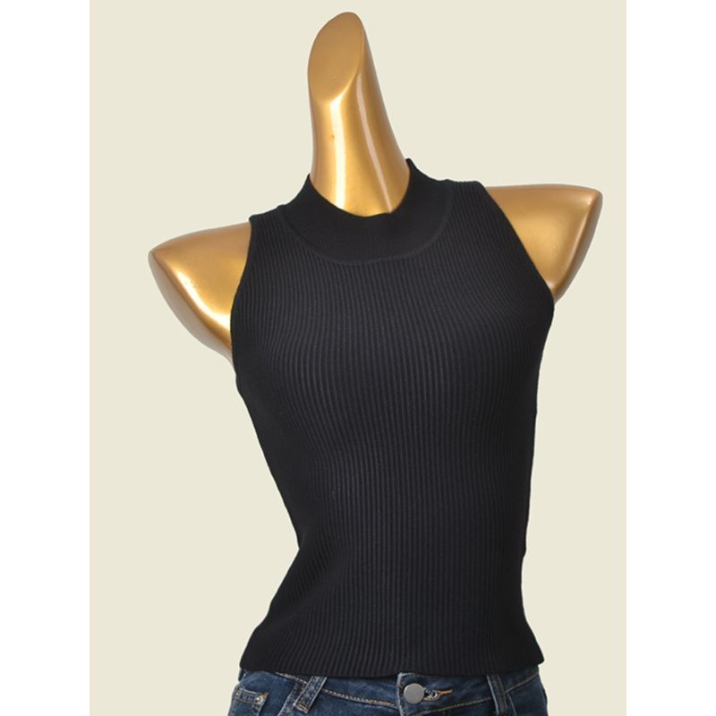 Accessible Luxury Half Turtleneck Bottoming Vest Fashion Wind Sexy Inner Match Sleeveless Knitwear Foreign Trade Original Order Tops