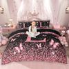 Homewish Initial Monogrammed Duvet Cover Set Black Pink Comforter Cover Set For Girls Butterfly Glitter Print Bed Set