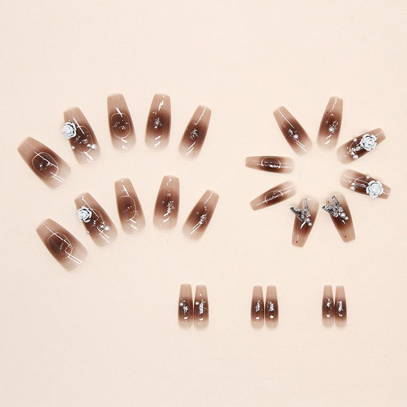 Dark White Medium Ballet Nail Crystal Butterfly Camellia High-Quality Wearing Nail Diamond Nail Art Piece