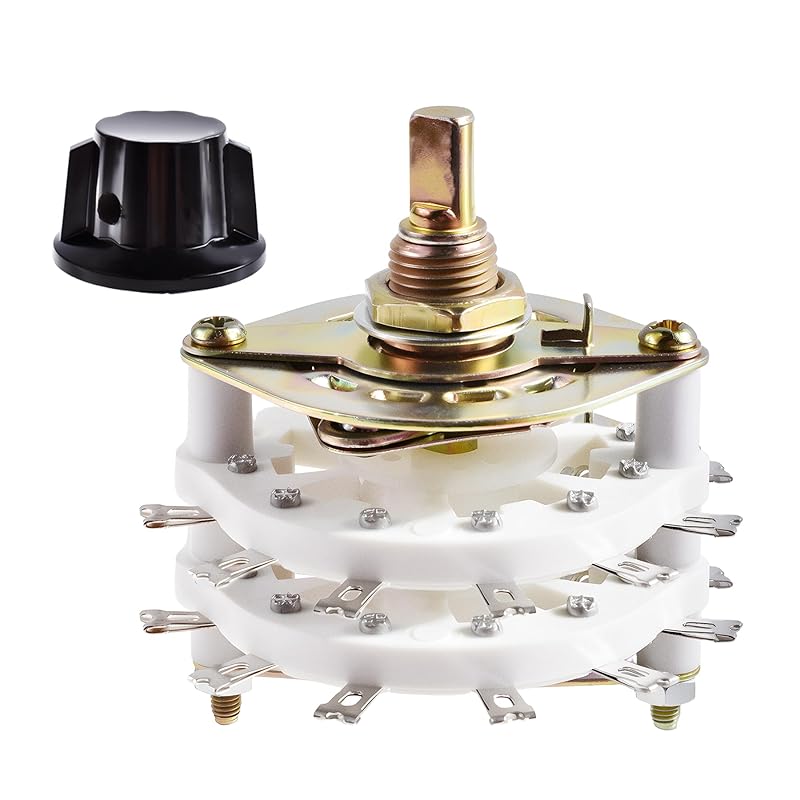 KCZ Rotary Band Switch 2P8T 2 Pole 8 Position Band Channel Rotary Selector Switches 2 Deck Waveband Switches with Linear Knob for TV, Radio,