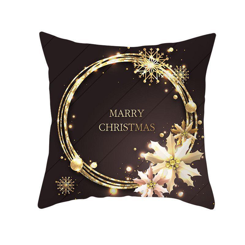 18" Merry Christmas Cushion Cover Home Decor Xmas Throw Pillow Case Gold Black