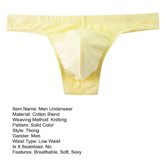 Men's Cotton Thong Sexy T-back Support Pouch Underwear Low Rise Soft Stretch Panties No Fly Covered Underpants