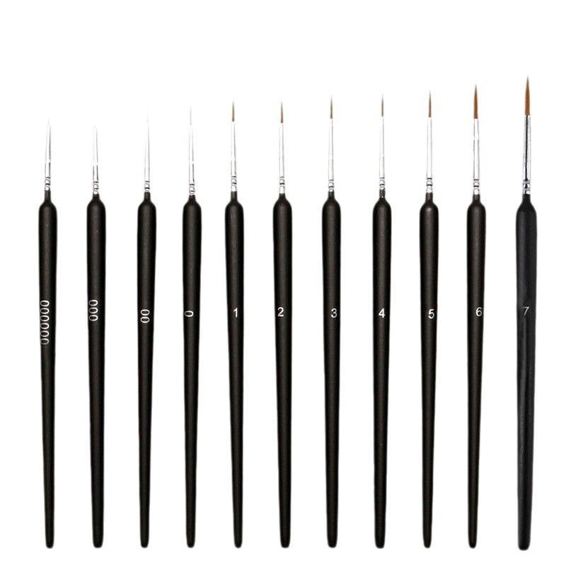 Set Pennelli Liner Triangolari Pelo di Lupo - Set da 11 Pezzi Pennelli Ultra-fini in Nylon per Acquerello e Contornatura