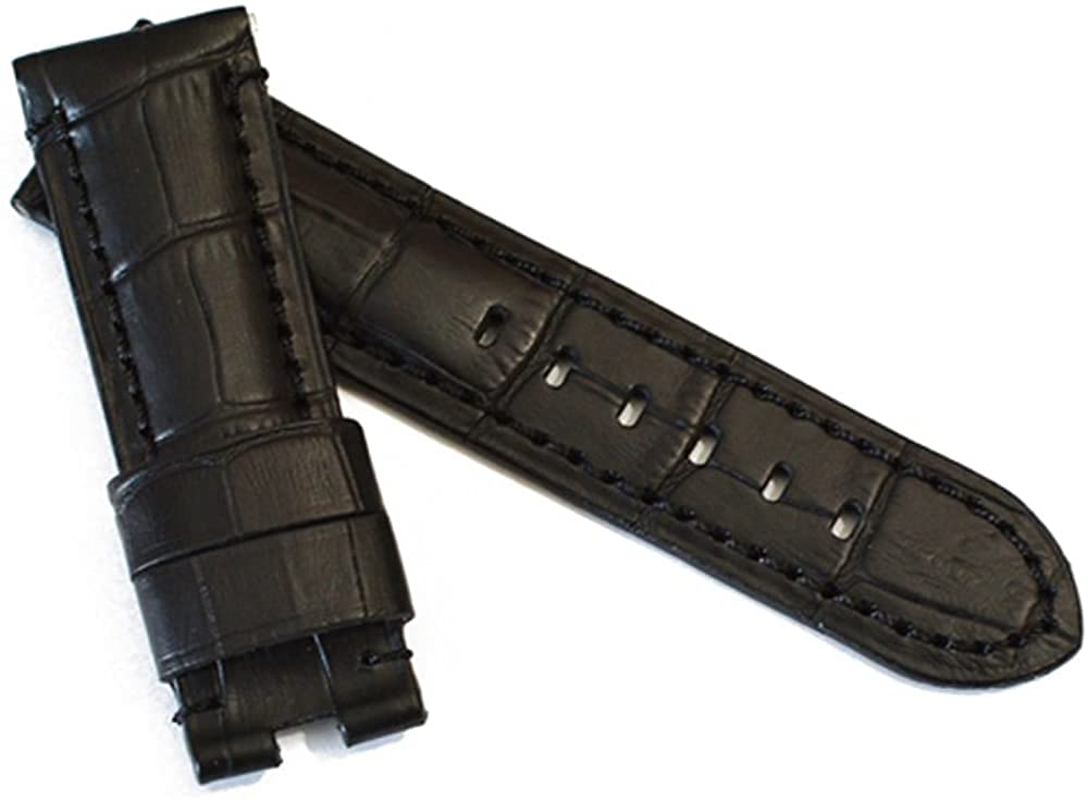 [Import King Original] Watch Parts, Compatible with Panerai, D-Buckle Strap, Embossed Crocodile Leather, 22/20 mm, Black with Matching Stitching