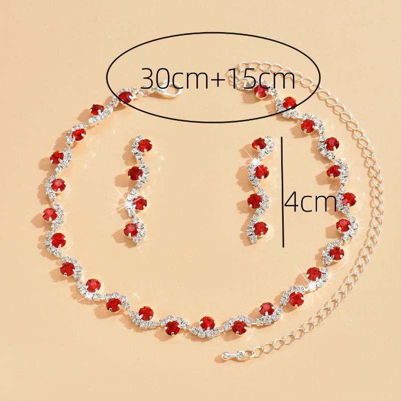 GemChic Women's New Exquisite Colorful Crystal Rhinestone Sparkling Collarbone Necklace Earrings Two Piece Set Birthday Christmas Jewelry Gift