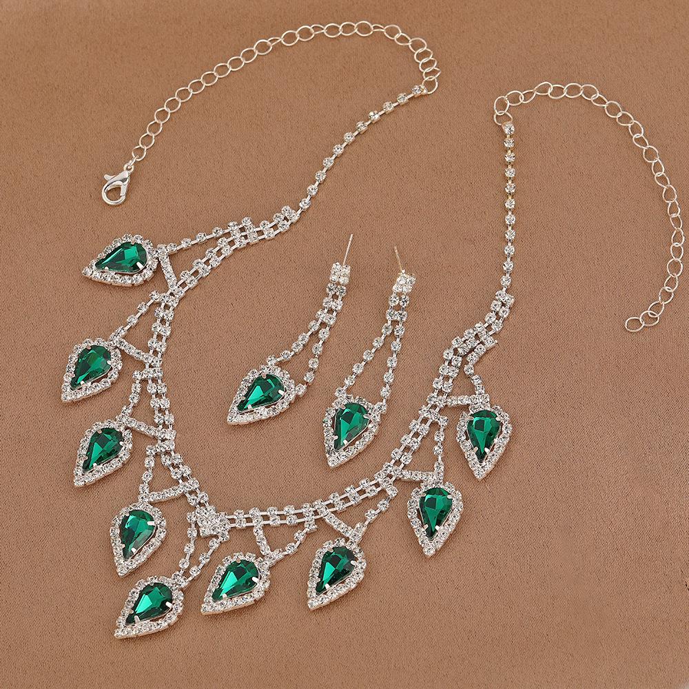 European & American Hot-Selling Multicolor Crystal Diamond Necklace & Earring Set