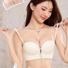 Gather Front Button Bra Female Sexy Detachable Letter Shoulder Straps Bra Top Support Anti Slip Lifting Bra