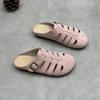 Genuine Leather Women Wear Cowhide Slippers Over Their Summer Flat Shoes